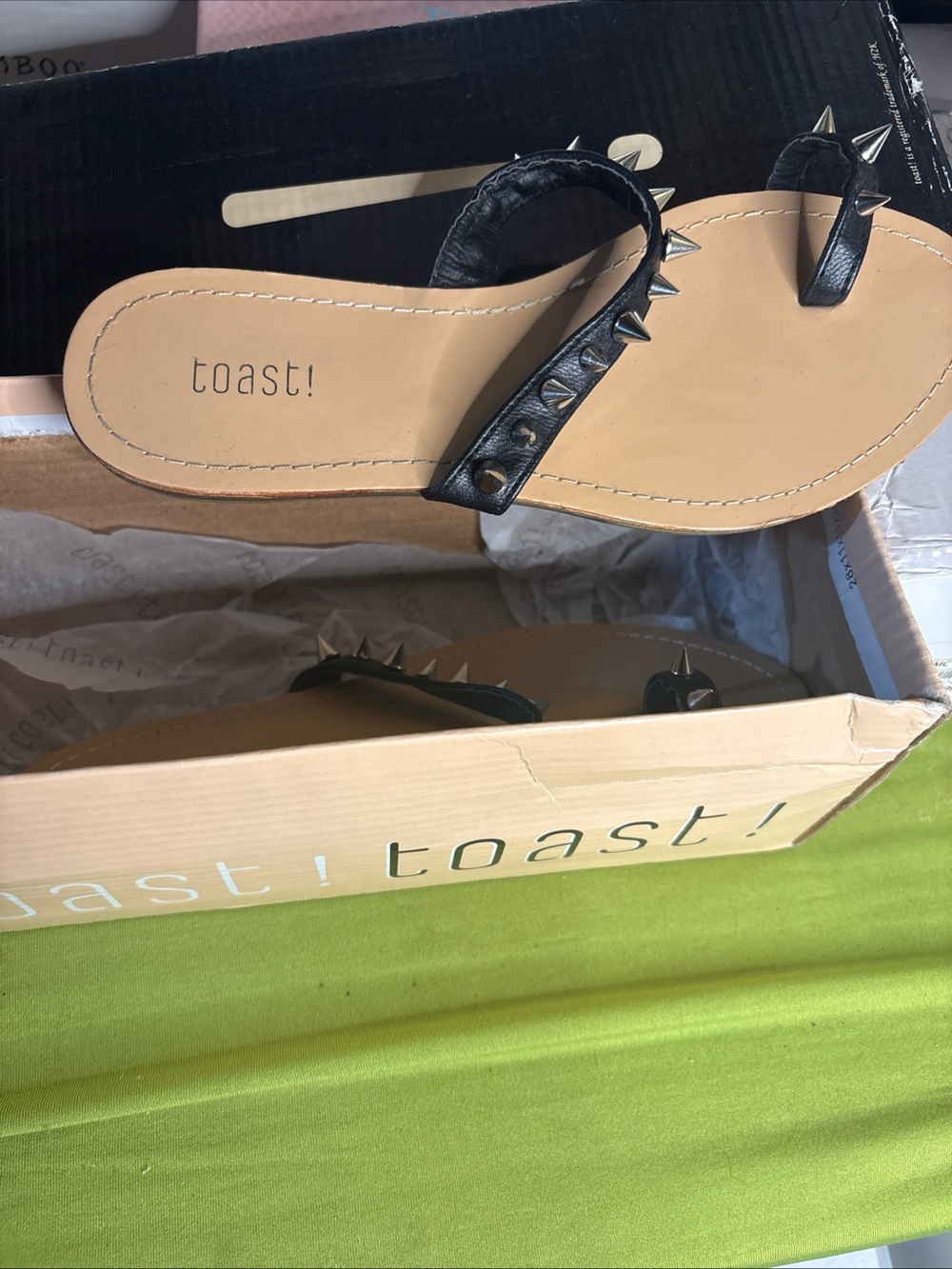 Toast! Black Spike-Accent Women's Thong Sandals